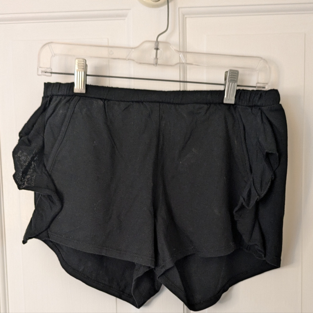 NWT CHASER Black Gauzy Cotton Ruffle Side Comfy Cozy Shorts Size Medium